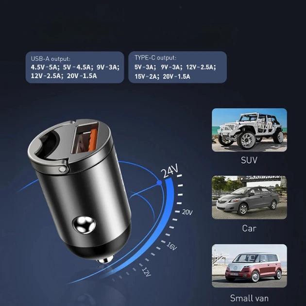 Carregador Rápido para Carro USB Tipo C